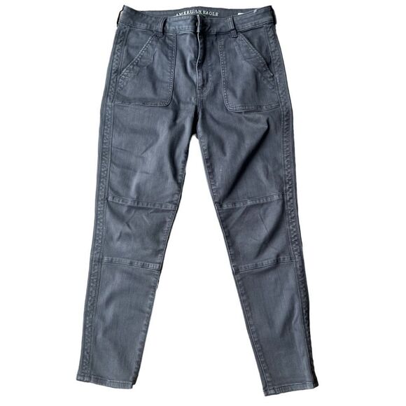 AE🦅 stretch women’s Next level stretch Jegging Crop Charcoal Grey Sz 12 EUC - Picture 1 of 15